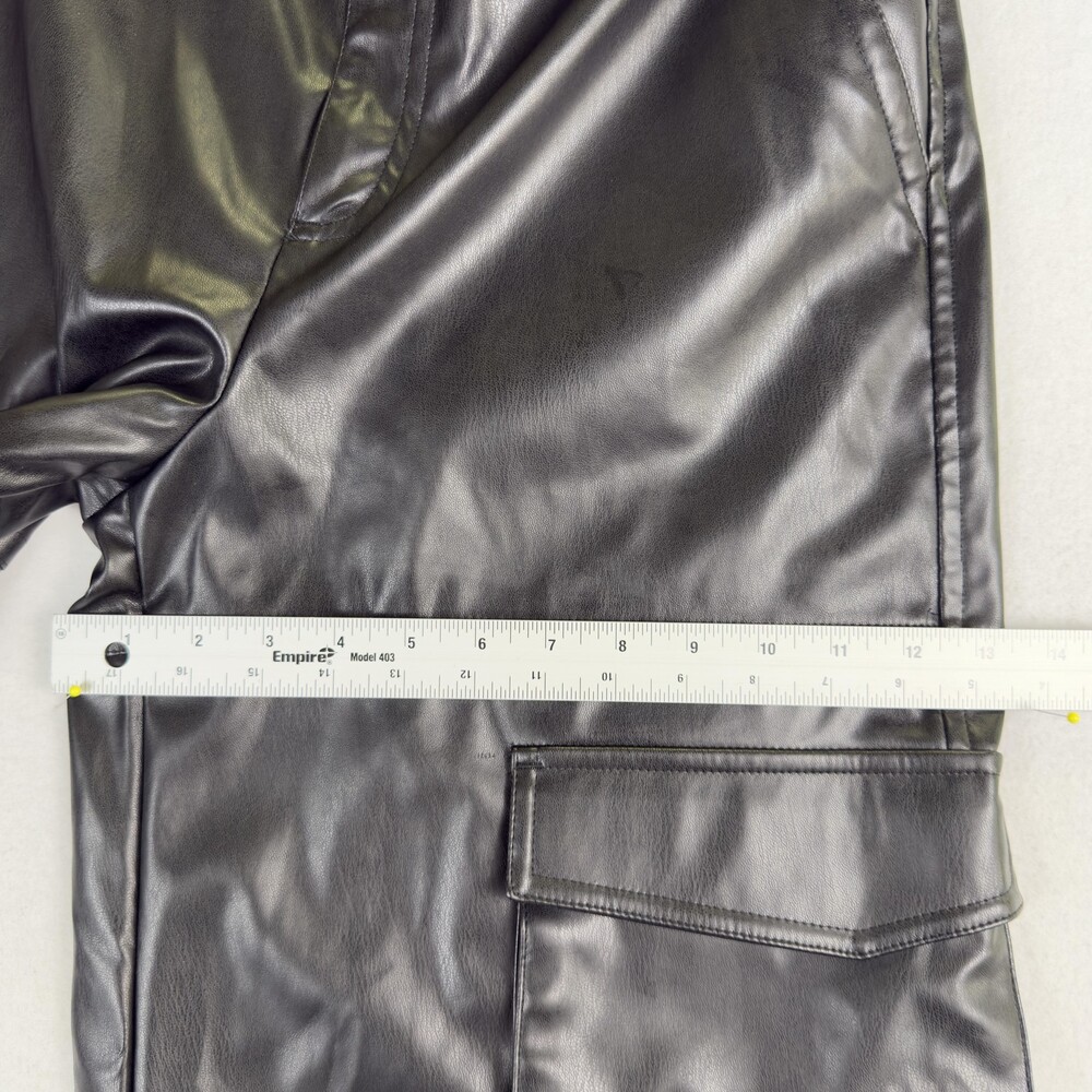 New HYFVE Faux Leather Cargo Pants High Rise Wide Leg Y2K Utility Black Sz XL - Picture 15 of 16